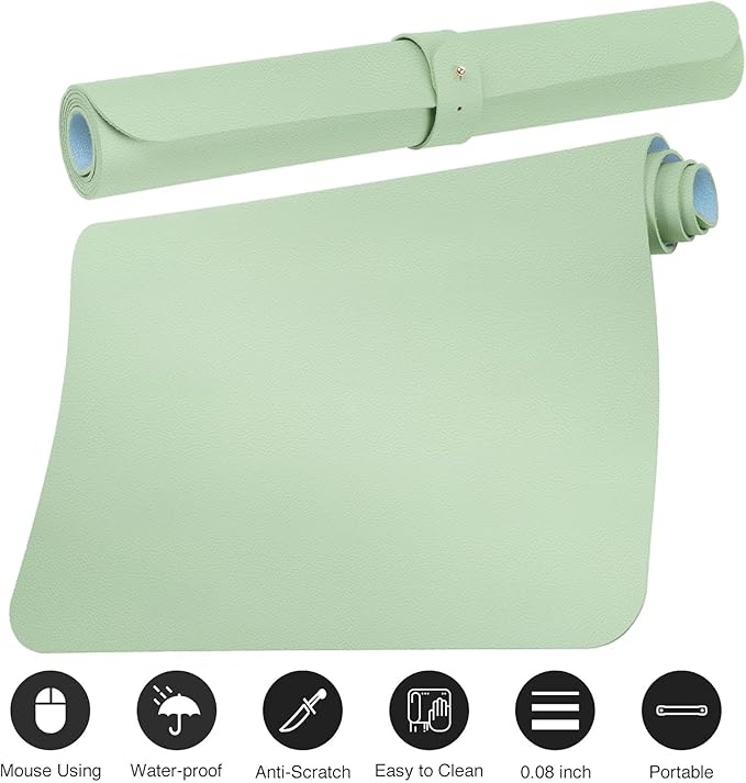 Boutilon Leather Desk Pad Protector,Non-Slip Mouse Pad,Laptop Desk Pad,Office Mouse Mat,Waterproof Leather Desk Blotter,Desk Writing Pad for Office and Home (M-Green,30"x14")