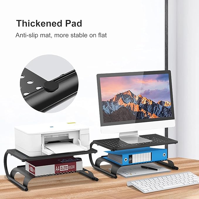 suptek Double-Deck Desk Monitor Stand Riser for Computer,Laptop,Printer, Notebook and All Flat Screen Display with Vented Metal Platform and 4 Inches Height Underneath Storage (MST002)