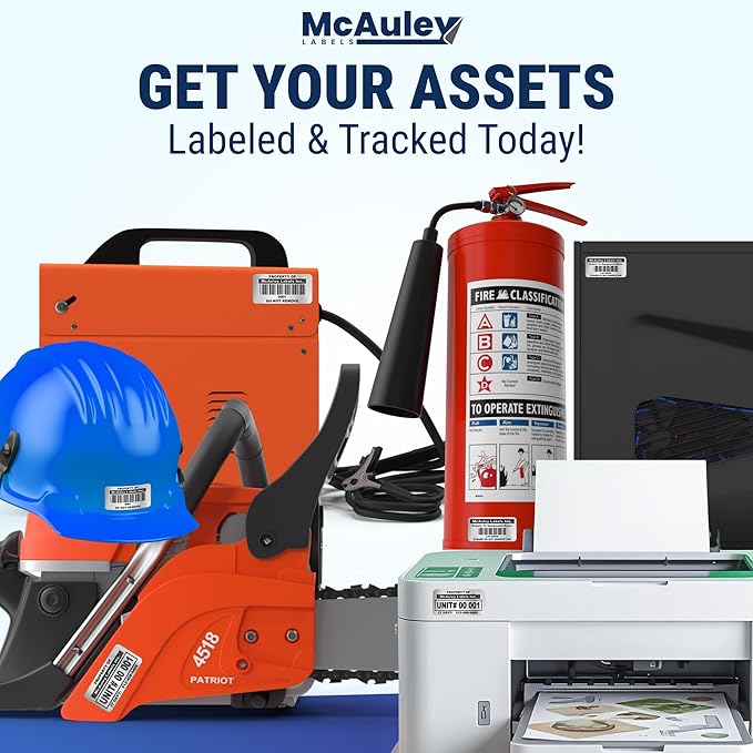 McAuley Labels Custom Asset Tags for Equipment - Numbered, Permanent - Heavy Duty Metalized Polyester, Stronger Adhesive - Barcode Label - 2x1