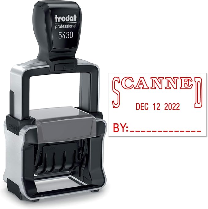 Trodat 5430 Professional Self-Inking Date Stamp with Scanned - Red Ink