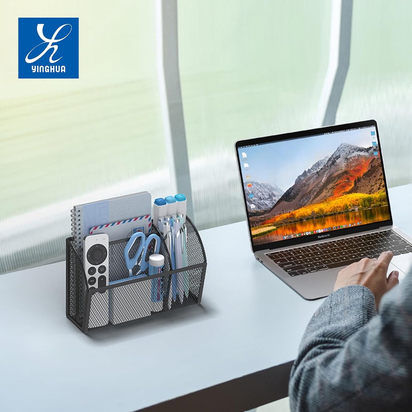 YINGHUA Strong Magnetic Pen Holder for Whiteboard and Refrigerator 3 Compartments Metal Mesh Organizer Space Saving Shelf for Office School Home and Locker - Black