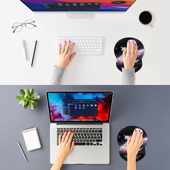 ITNRSIIET Ergonomic Mouse Pad with Comfort Gel Wrist Rest, Non-Slip PU Base, Smooth Textured Surface, Reduces Hand Fatigue & Wrist Pain, 8.7 x 7.2 Inch for Office Gaming Home, Stellar