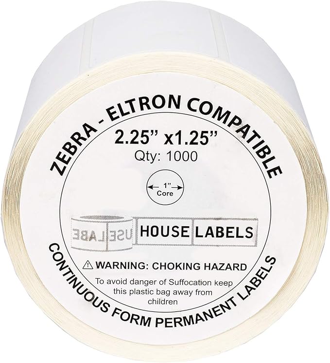 HOUSELABELS 2.25" x 1.25" Address Labels on 1" Core Compatible with Zebra and Rollo Printers, 1 Roll / 1,000 Labels per Roll