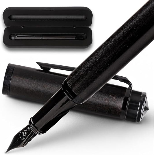 Ellington Pens Luxury Wood Fountain Pen Set – Fine Nib - Includes 6 Ink Cartridges, Wooden Pen Gift Box, Ink Converter - Wood Pen For Writing, Calligraphy, Journaling, Drawing (Ebon Elegance)