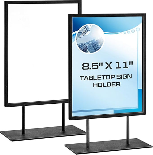 Zhengmy 1 Pcs Tabletop Sign Holder with Flat Base 11" x 8.5" Double Sided Countertop Sign Holder Vertical Desktop Display Stand Metal Poster Display Stand for Office Store Restaurant Hotels, Black