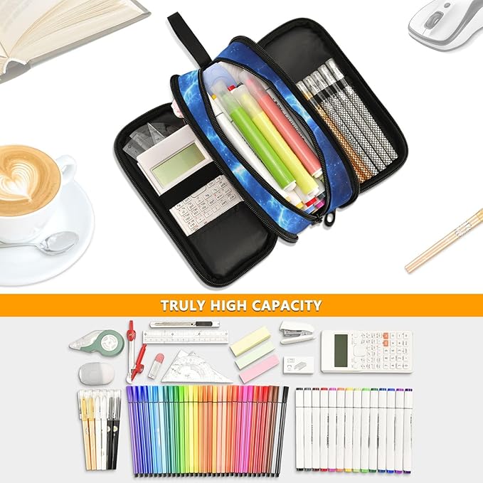 DVGMBXY Soccer Starry Sky Pencil Case Box for kids Teens Boys Girls Large Pencil Pouch with Zipper Compartments Big Capacity Stationery Pen Bag Organizer for Kids Teens Adults School Office