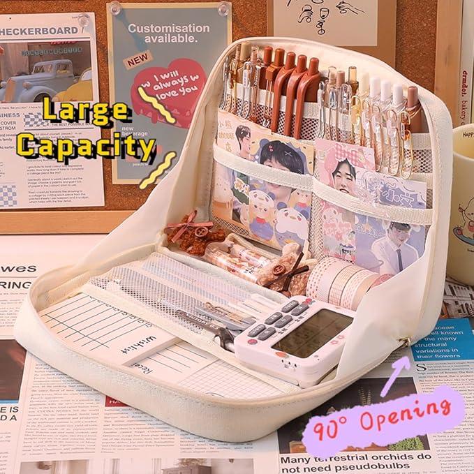Fcteap Pencil Case Pouch Box Cute Kawaii Large Capacity Aesthetic Zipper Pen Holder Organizer Bag for Office Workspace Supplies Desk Accessories Travel (Light Grey)