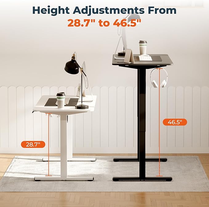 FitStand Adjustable Stand Up Desk Standing Desk, 47x24 Inches Home Office Desk with Memory Preset, Computer Workstation Sit Stand Desk Splice, White