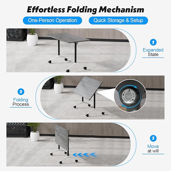 Goakwwuz Conference Room Table, Folding Conference Tables,Thicken Grey Tabletop,Flip Top Wooden Seminar Meeting Room Table for Conference Room Offices (10, Grey, 70.8”)