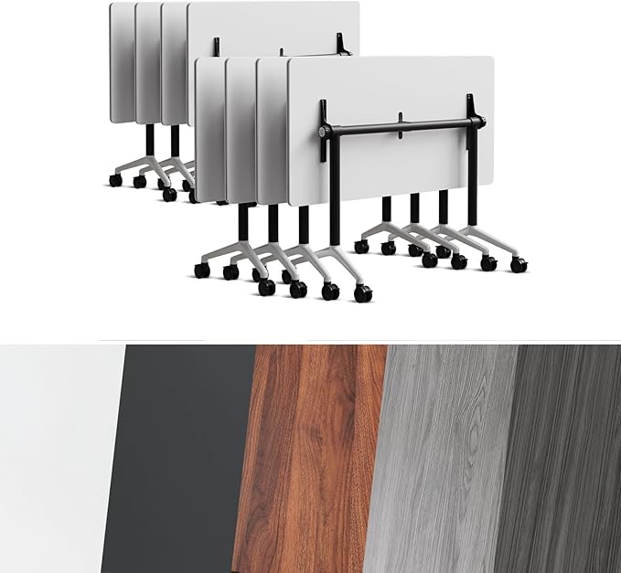 Goakwwuz Conference Room Table, Folding Conference Tables,Thicken Grey Tabletop,Flip Top Wooden Seminar Meeting Room Table for Conference Room Offices (8, Black+White, 55.1”)