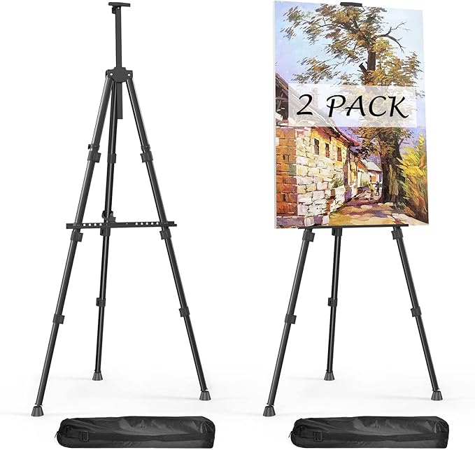 Easels for Painting Canvas, Aredy 66" Art Easel for Drawing, Portable Painting Easel Stand, Metal Table Top Easel (2 Pack)