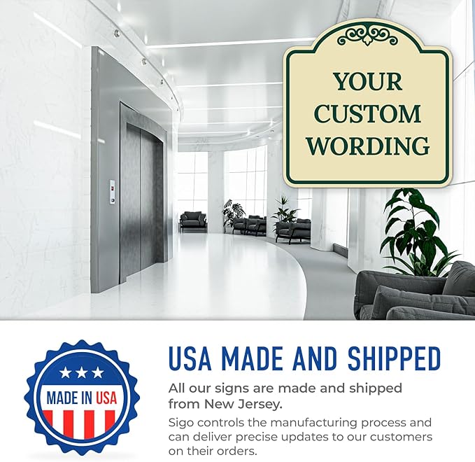 Custom Decorative Sign, Personalized Metal Sign for Business, Driveway, Home, Airbnb, Office Door Plaque, Ivory Sign, 12x12 Inches, ACM, Fade Resistant, Made in USA by Sigo Signs