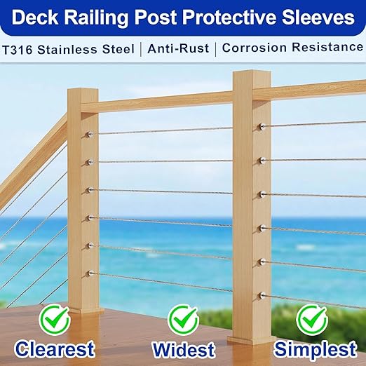 Steel DN Mate 120 Pack Stainless Steel Protector Sleeves for 1/8" Wire Rope, Cable Railing Hardware for Deck/Cable Railing System, T316 Marine Grade, Cable Sleeves Come with a Drill Bit DE100