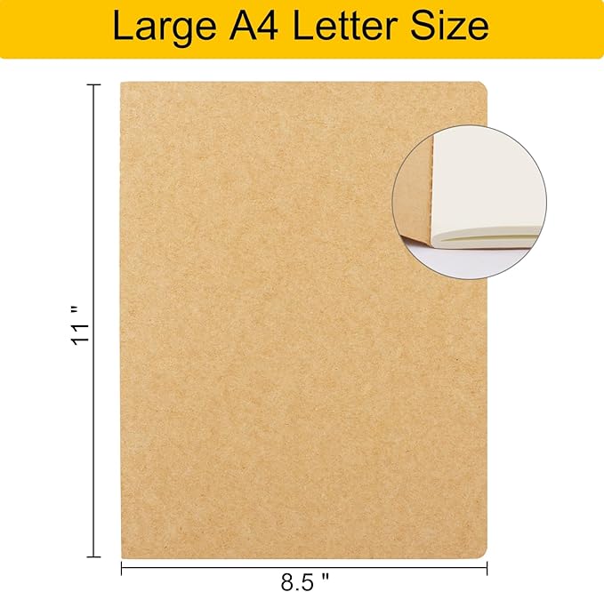 EUSOAR Kraft Notebooks, 12 Packs Large A4 8.5" x 11"，40 Sheets/ 80 Pages Journals in Bulk for Writing, Blank Paper Sketchbooks Composition Travel Journal Notebook Set for Office Work