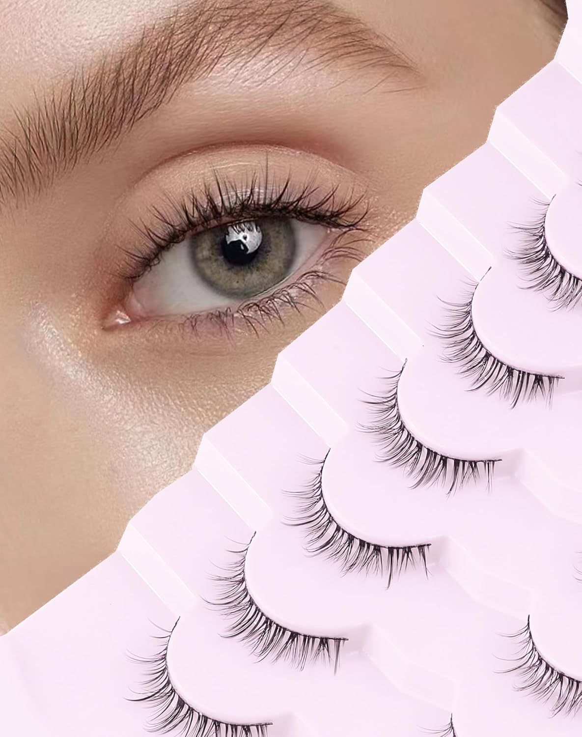 Onlyall Natural Lashes Short Eyelashes Wispy Lashes Natural Look Soft False Eyelashes False Eye Lashes Faux Mink Eyelashes 7 Pairs D2