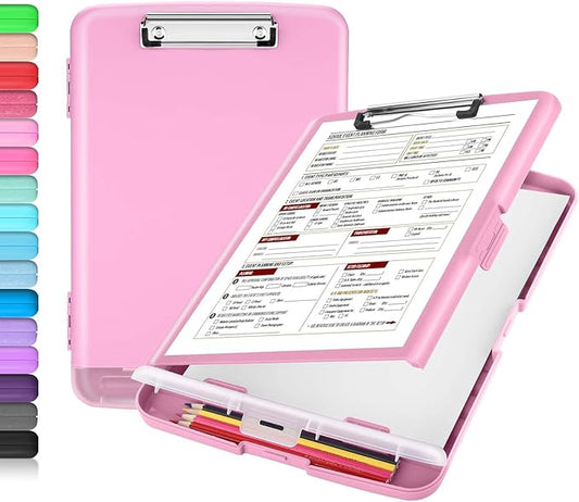 Sooez Clipboard with Storage, High Capacity Nursing Clipboards with Pen Holder, Heavy Duty Plastic Storage Clipboard with Low Profile Clip, Teacher Must Haves, School Office Supplies, A4 Letter Size