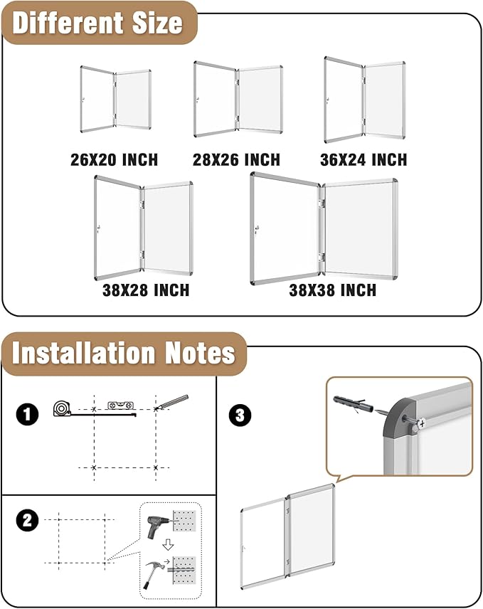 Mifuro 28"x26" Enclosed Bulletin Board, Lockable Weather-Resistant Aluminum Noticeboard for School & Office, Silver Frame w/Magentic Whiteboard