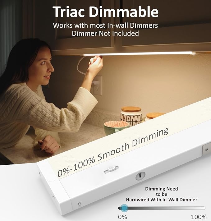 Leetdud LED Under Cabinet Lighting Hardwired or Plug in, 16 Inch 8W, Dimmable 5 Color 2700K/3000K/3500K/4000K/5000K, Linkable Eyes Care Design Counter Lights for Kitchen, Sink, ETL Listed, White