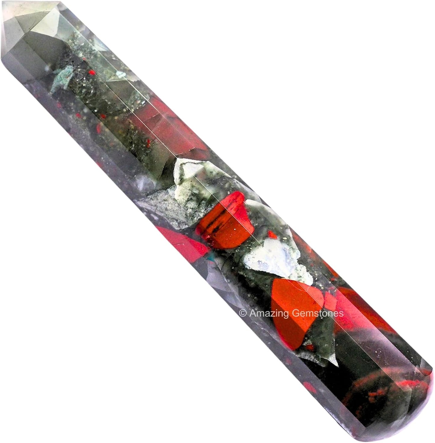 Amazing Gemstone African Bloodstone Crystal Wand Massage Stick - Pelvic Wand Gua Sha for Adults - Crystals and Healing Stones Massage Wands for Adults Gifts (Pointed)