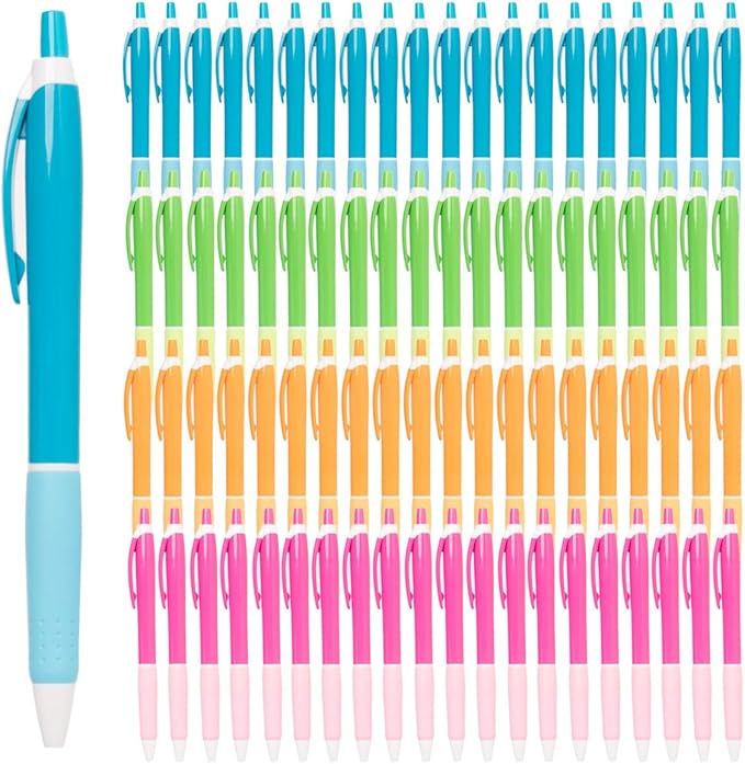 Simply Genius Retractable Ballpoint Pens - 100 Pack, Assorted Barrel Colors, Black Ink, 1.0 Mm Medium Tip - Bulk Pens for Office & School Supplies
