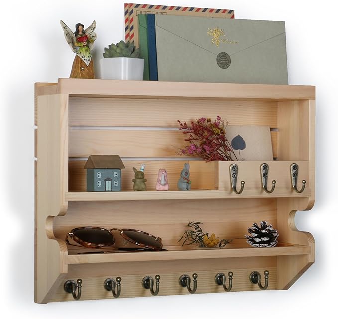 Innovation Key Holder for Wall, Mail Organizer with Key Hooks, Keys Holder on Wall, Natural Color