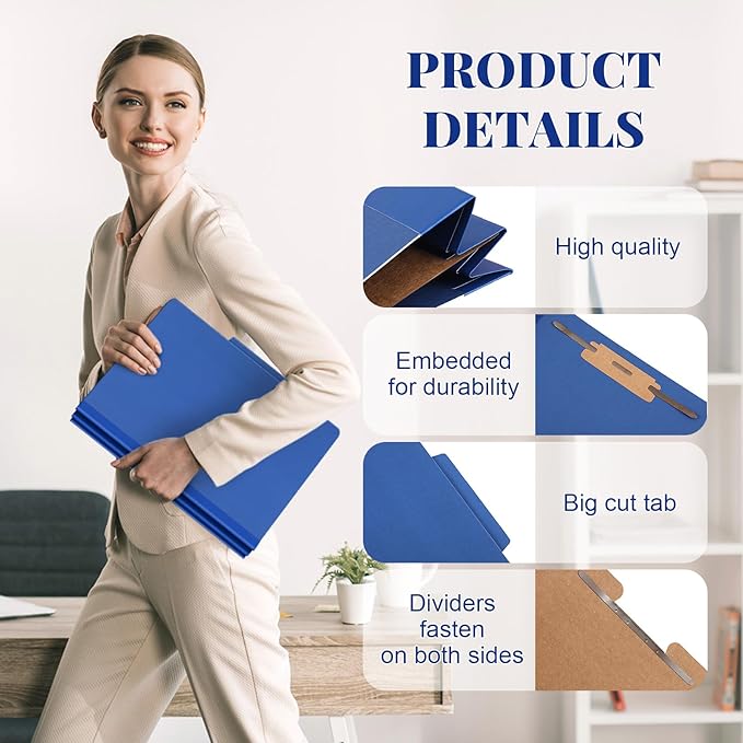 Skyygemm 72 Pcs Classification Folders Letter Size, 1 Divider Pressboard File Folder with Fasteners, Expanding File Organizer Bulk for School Teachers, Office Employee, Coworker, Staff (Dark Blue)