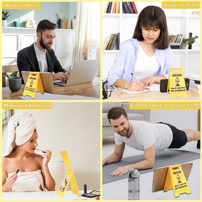 Funny Office Desk Accessories,Office Cubicle Decor,Phone Holder Mirror Acrylic Table Signs,Workplace Caution Desk Decor for Women Men Coworker Teammate Manager Employee Assistant Leader (Patience)