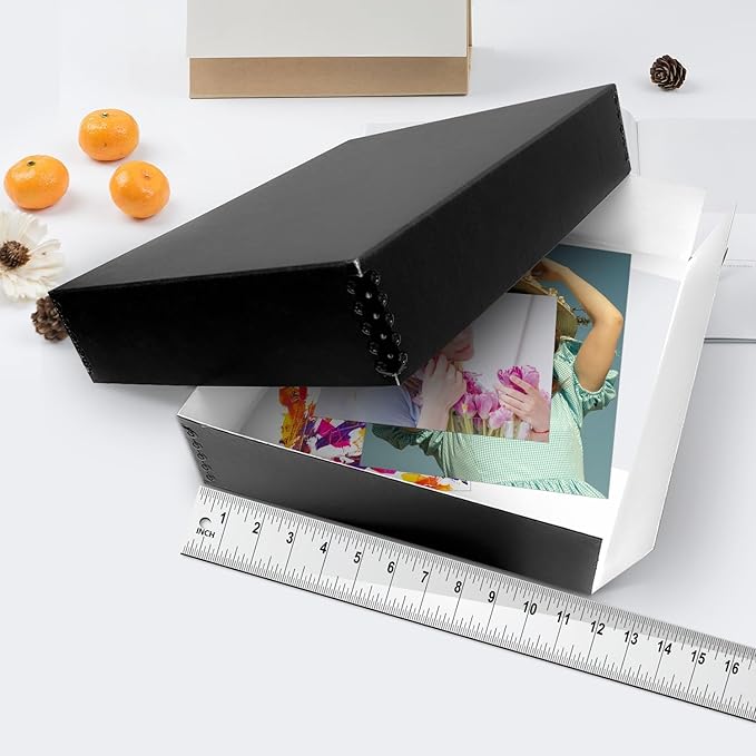 Lineco Museum Archival Storage Box, 11.75x18.25x3 in. Drop Front Design. Acid-Free with Metal Edge. Organize Photos, Pictures, Prints, Documents, Crafts, DIY. Black, 1 Pack