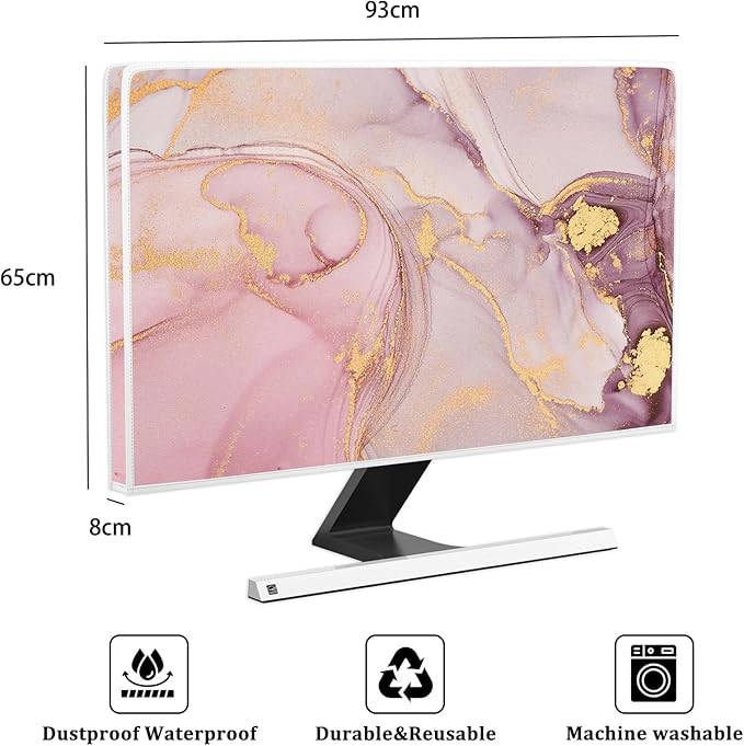 Baocicco Pink Gold Marble Waterproof Screen TV Cover 37, 38, 39 Inch Decorative Modern Television Cover for Home TV Screen Texture Dust Proof Monitor Covers for Television Screen LED LCD OLED TVs