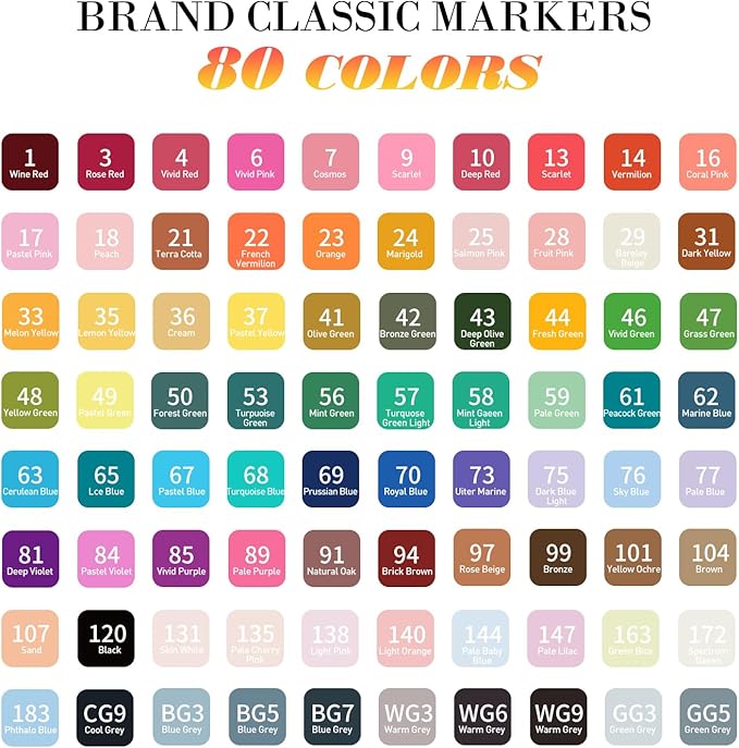 WELLOKB Alcohol Markers, 80 Colors Dual Brush Tip Permanent Art Markers, Coloring Marker, for Book Painting Card Making, Christmas gift for Adults Artists