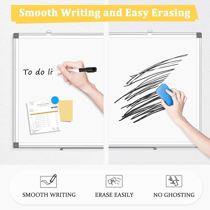 AMUSIGHT 2 Pack Double-Sided Magnetic Whiteboard, 48" x 36" Dry Erase Board, Aluminum Frame White Board for Wall, Hanging Mounting White Board Dry Erase Marker Board for Office, School, Home
