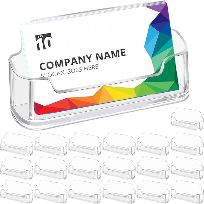 Mototo Acrylic Business Card Holder for Desk, 20 Pack Plastic Business Card Display Clear Business Card Holder Desktop Cards Stand for Home Office Exhibition Desk Table, Fits 30-50 Business Cards