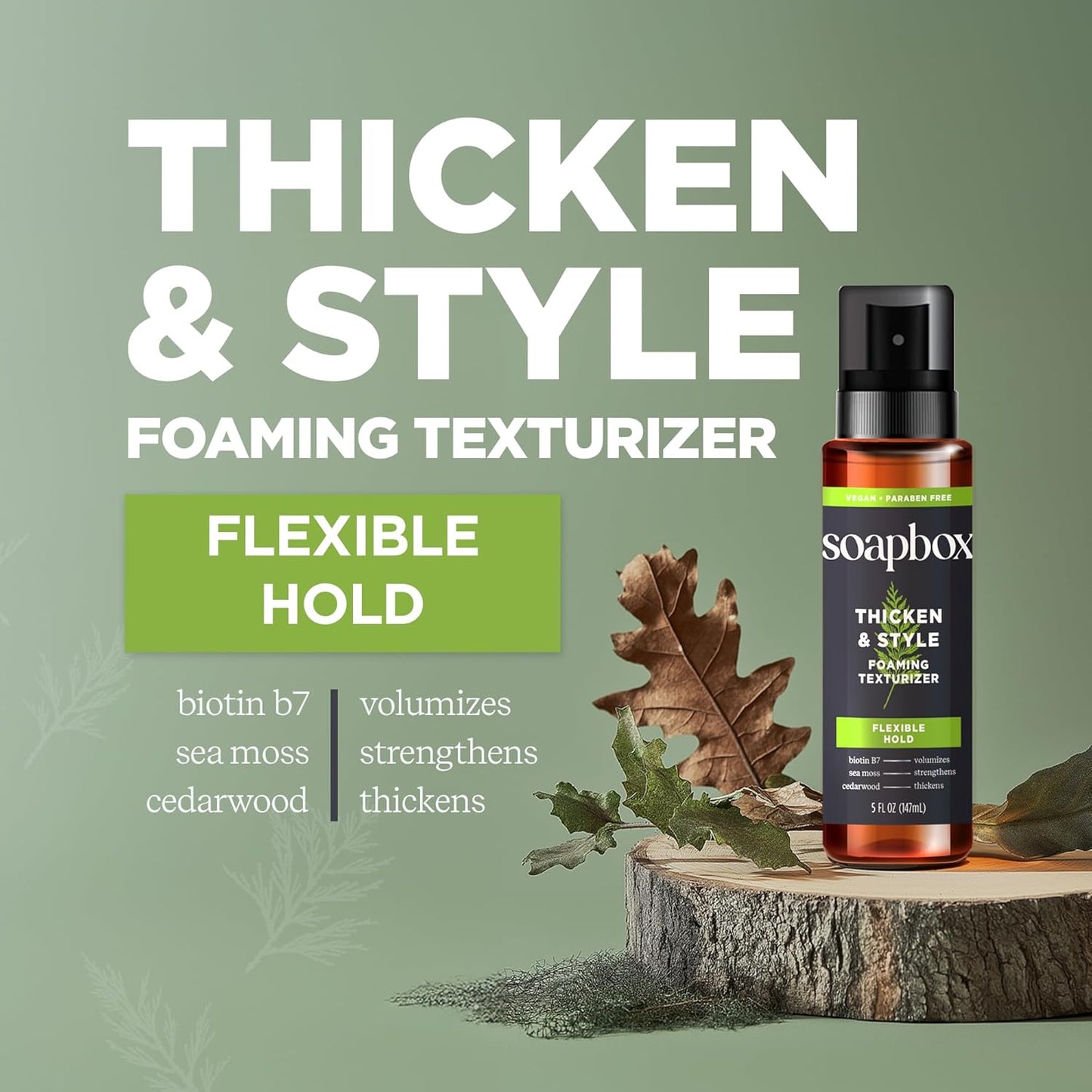 Soapbox Men's Thicken & Style Foaming Texturizer, Men's Hair Styling Foam, Hair Care for Men, 5oz