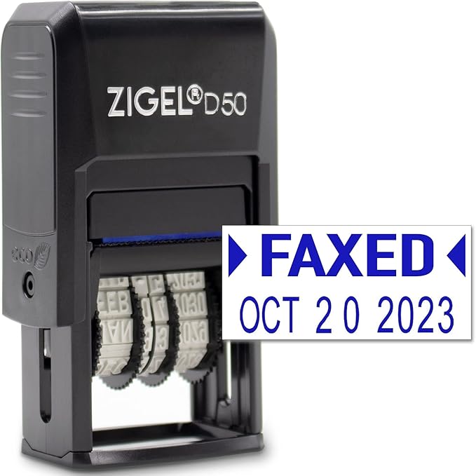 ZIGEL D50 Date Stamp with FAXED - Self Inking Date Stamp - Blue