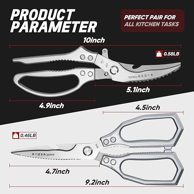 TIVOLI Kitchen Scissors Set Silver,Japanese Stainless Steel Kitchen Shears for Food, Heavy Duty Poultry Shears, Food Scissors for Meat,Chicken Bones and Turkey,Ideal Gift