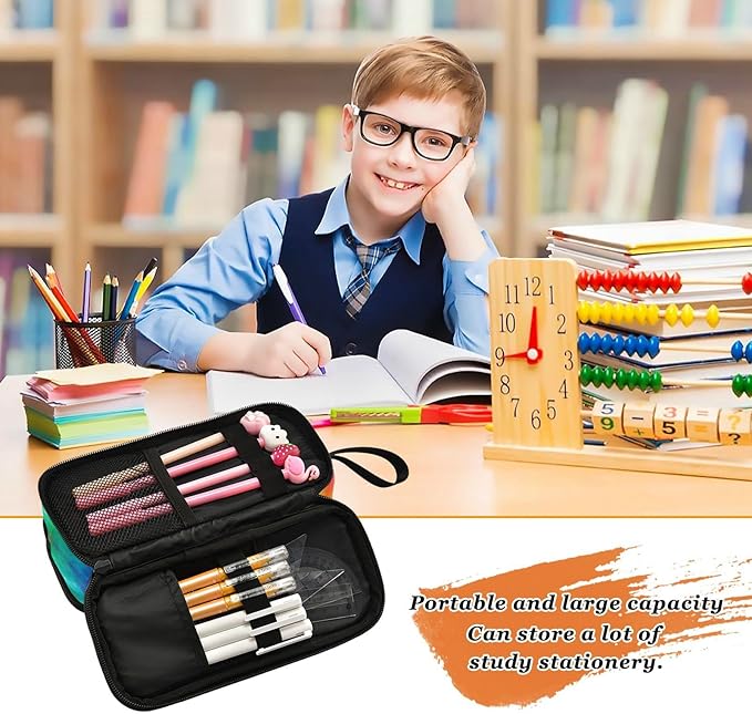 BOENLE Tie Dye Rainbow Pencil Case Box Boys Girls Large Pencil Pouch with Zipper Compartments Big Capacity Stationery Pen Bag Organizer for Kids Teens Adults School Office
