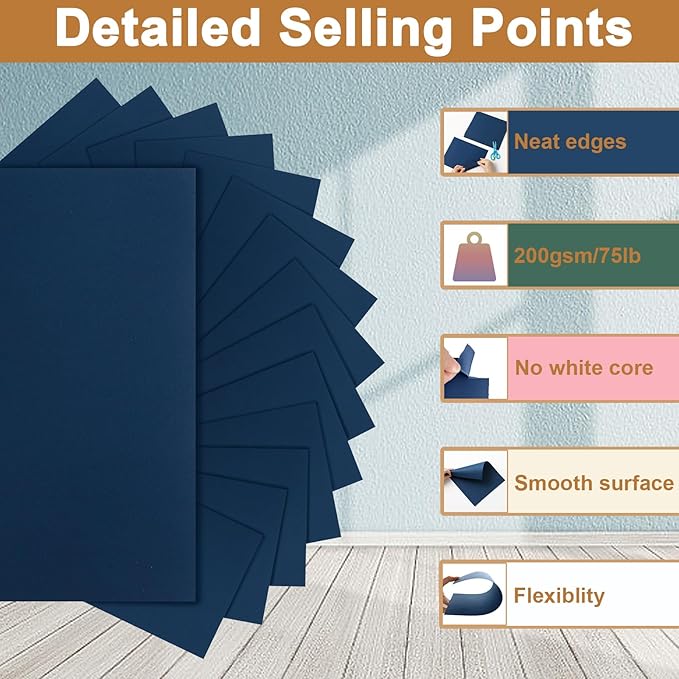 Silunkia 40 Sheets Navy Blue Cardstock 8.5 x 11 Scrapbook Paper, 75lb Heavyweight Blue Card Stock Printer Paper for DIY Card Making, Greeting Cards, School Crafts, Wedding Invitations, Thank You Cards