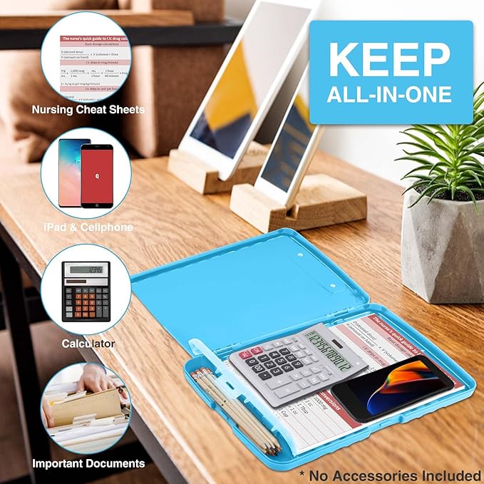 Sooez Clipboard with Storage, High Capacity Nursing Clip Board 8.5 x 11 with Pen Holder & Low Profile Clip, Plastic Clipboards Case Box, Teacher Must Haves School Office Supplies,Letter Size/ A4