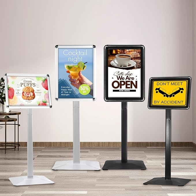 STANDNEE Heavy-duty Poster Stand Holder 11"x 17" Pedestal Floor Standing Sign Holder Vertical and Horizontal View Sign Display, Aluminum Snap Open Frame with Safety Corner, Silver (3 Packs)