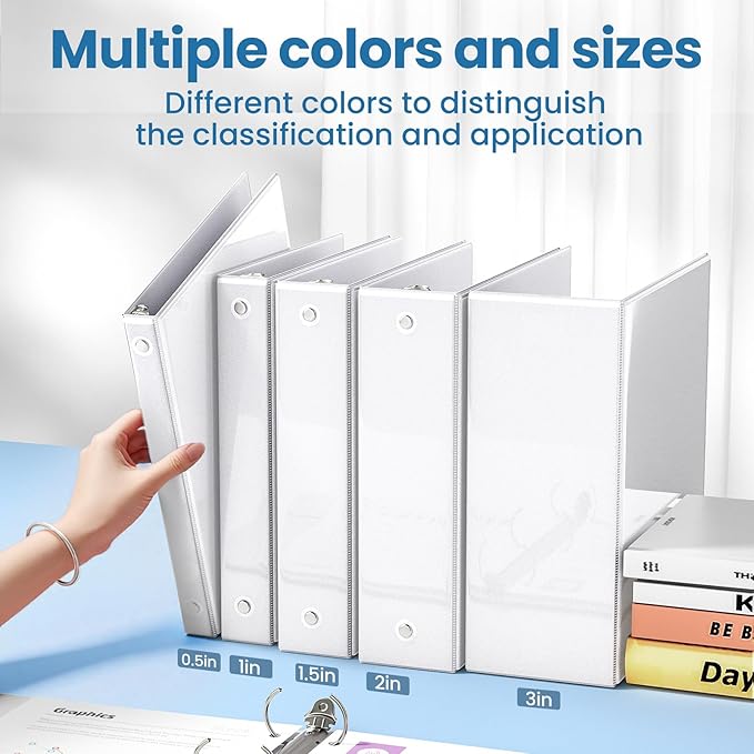 SUNEE 3 Ring Binders 1 Inch 12 Pack, Clear View Binders Bulk Three Ring PVC-Free (Fit 8.5x11 Inches) for School or Office Supplies, White