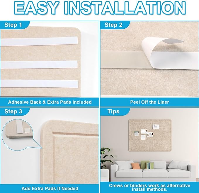 Large Felt Bulletin Board for Wall, 48"x36" Frameless Picture Board, Soft Felt Cork Board for Office, Home Planning & Office Wall Decor, Easy Install Pin Board(Beige)