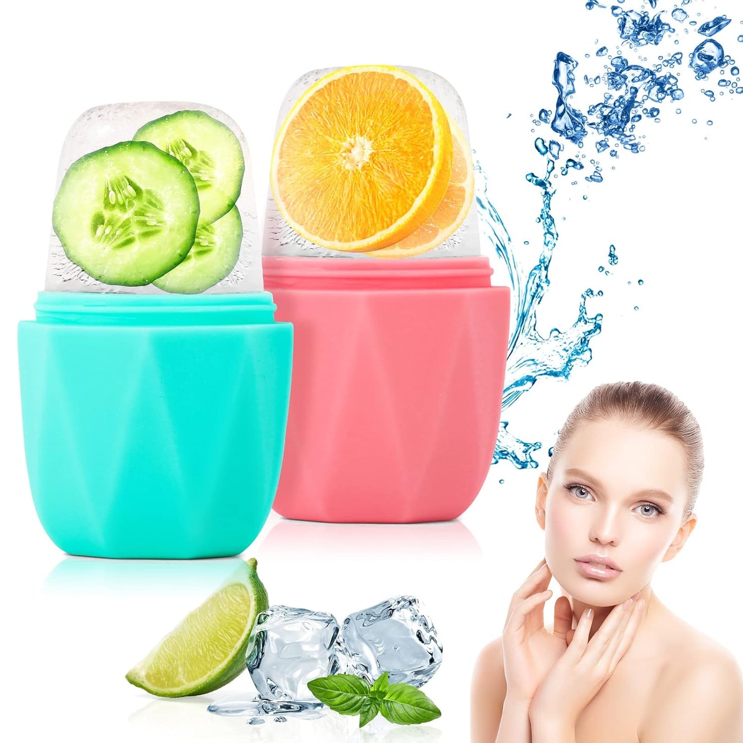 Ice Roller for Face, Qewro Silicone for Tone skin, Reusable Eye Puffiness Relief, Ice Roller Mold for Neck, Facial Roller to Remove Fine Lines Pores Anti Wrinkles (Pink)