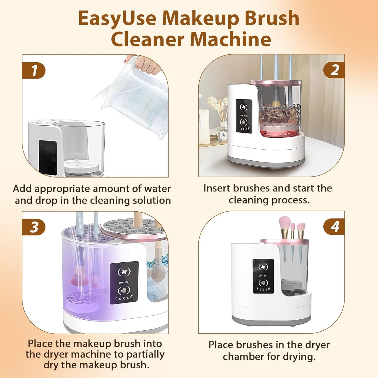 Electric Makeup Brush Cleaner Machine With Makeup Brush Dryer, Automatic USB Cosmetic Brushes Cleaner Tool, Multi-Functional Cosmetic Brush Cleaner for Makeup Brush Sponges Beauty Cosmetic Set