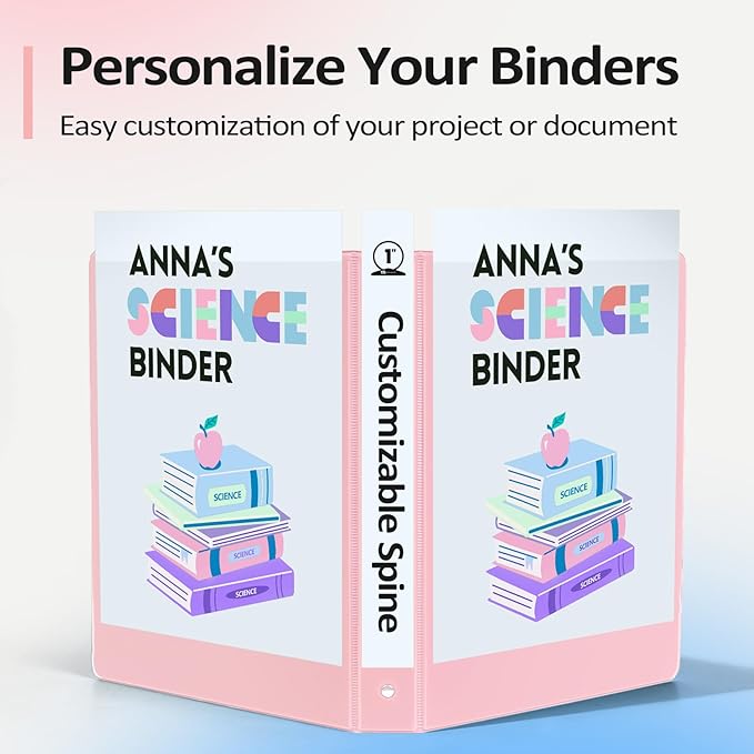 BinderX Extra Durable 3 Ring Binder, Round Rings 1 Inch Binder, Fits 175 Sheets of 8.5x11 Paper, Customizable View Cover with Inside Pockets, Cute 1" Binders, 1 Inch Binders 3 Ring, Navy Blue