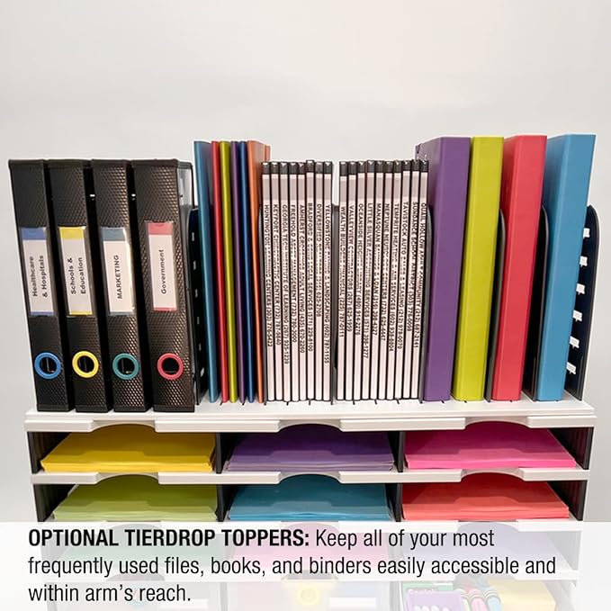 Desktop Organizer 6 Letter Tray Sorter Plus Riser Storage Base & 3 Storage Drawers - Ultimate Office TierDrop Plus Stores All of Your Documents and Supplies in One Compact Modular System