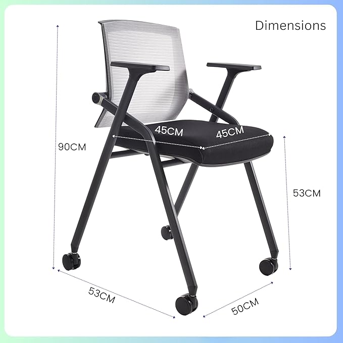 BLANEDUO, 10 Pack Foldable Office Chair with PU Wheels and Sliding Armrest-Ergonomic Mesh Bouncing Back, Stackable Conference Room Chair, Office Guest & Reception & Meeting Chair (Black)