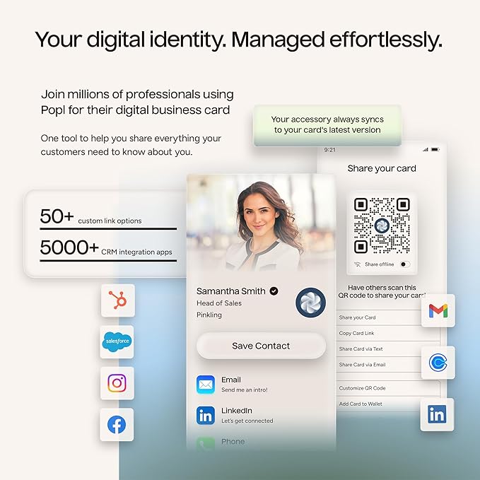 Popl Smart NFC Business Card - Sleek Modern Digital Business Card w/Instant App-Free Sharing - Customizable NFC Cards Compatible w/iPhone & Android (Prism)
