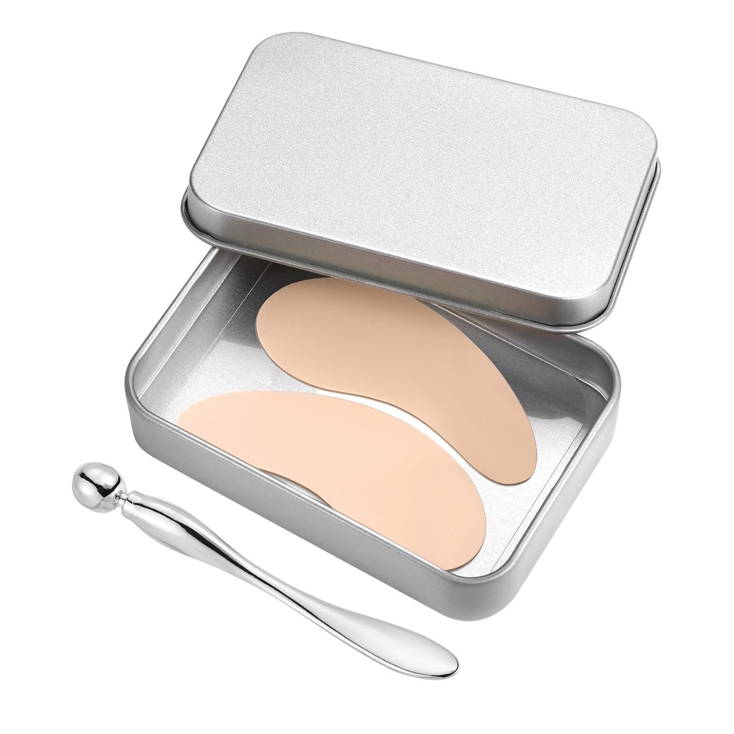 1 Pair Reusable Eye Patch, Silicone Reusable Eye Gel Pads Eye Wrinkle Patches Under Eye Mask, Plump Fine Lines & Wrinkles with Metal Eye Cream Applicator & Tin Case (Cream Color)