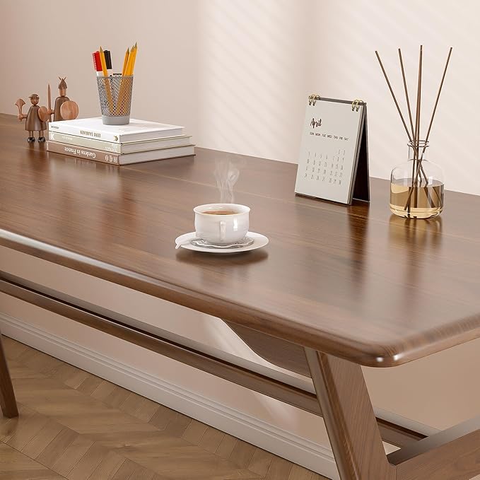 OSCHF Solid Wood Study Desk - 78.8" Double Long Computer Table for Home Office, 2-Person PC Workstation, Walnut