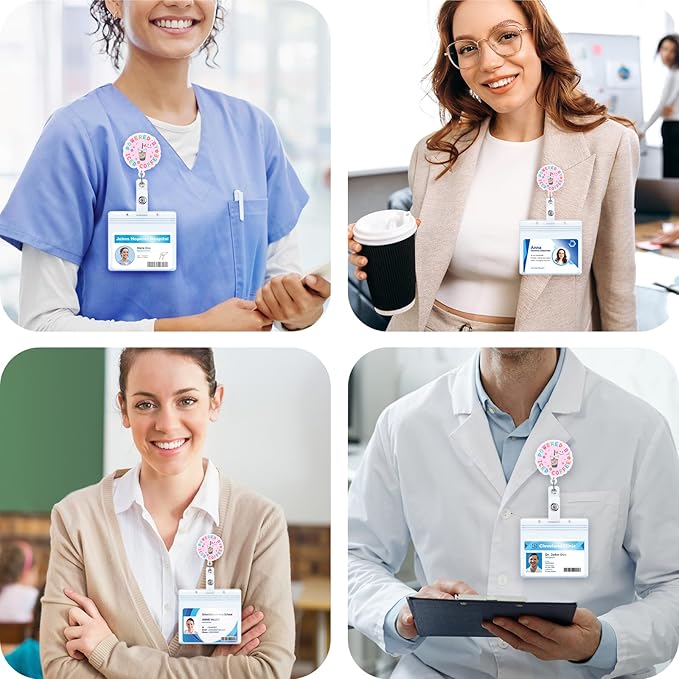 Powered by Iced Coffee Funny Pink Nurse Badge Reel, Cute Retractable ID Card Badge Holder, Name Tag Badge Buddy for RN CNA LPN MA Night Shift Nurse Nursing Student Doctor Social Worker Coffee Lovers